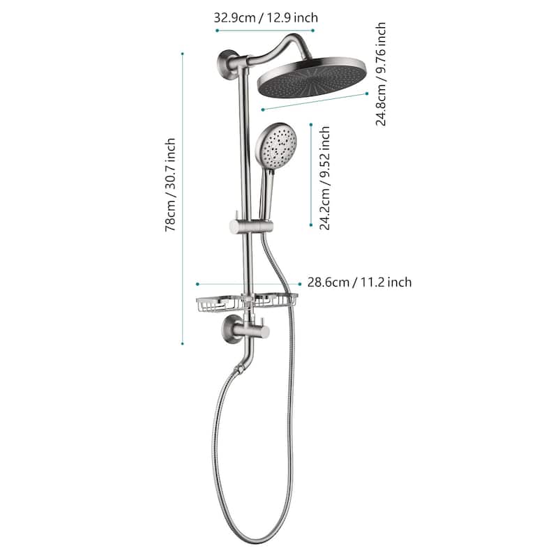 ShowerSpas Shower System, with 10" Rain Showerhead, 4-Function Hand Shower, Adjustable Slide Bar and Soap Dish