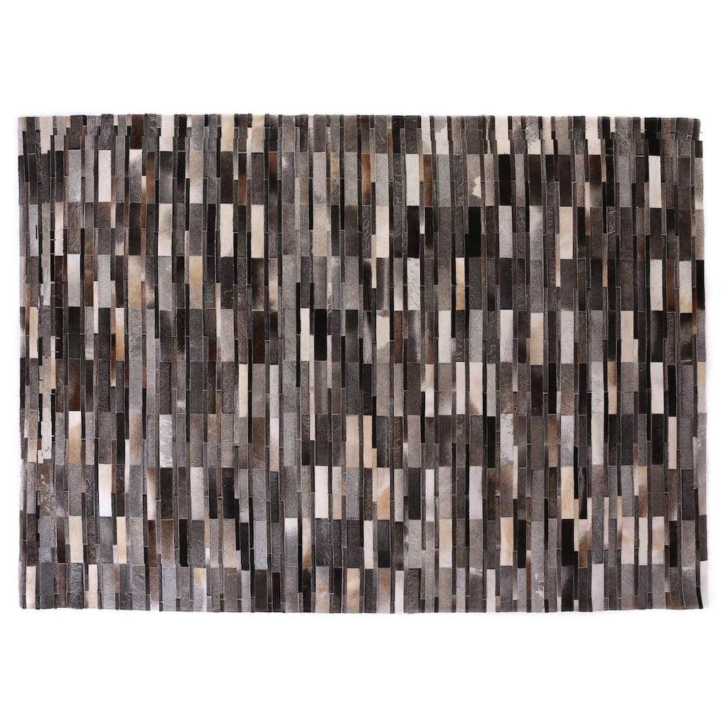 Exquisite Rugs Stitched Blocks Grey Hair-on-Hide Leather Rug (9'6 x 13'6) - 9'6 x 13'6. - 9'6 x 13'6