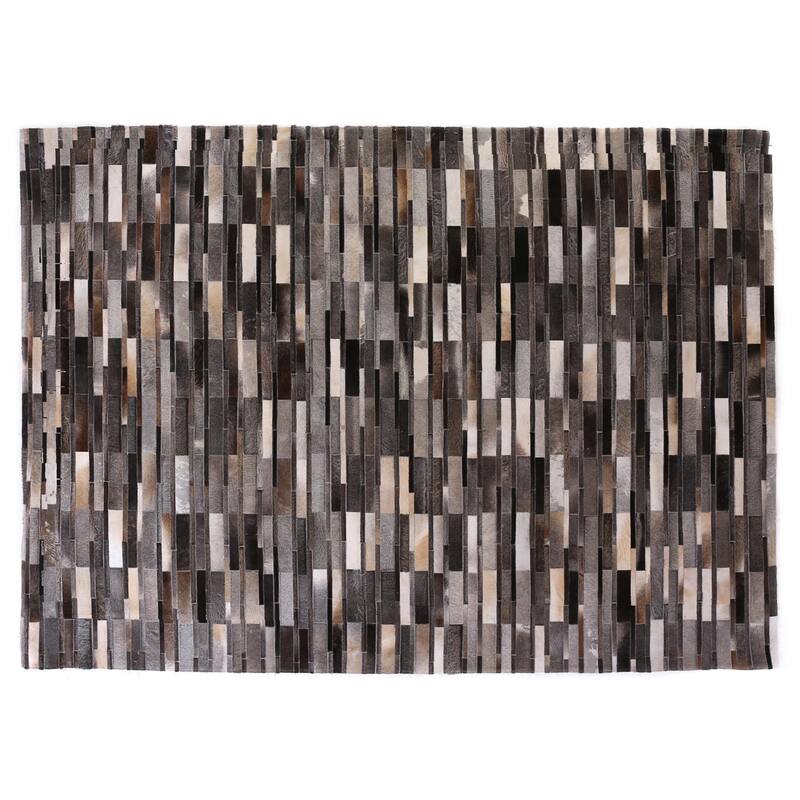 Exquisite Rugs Stitched Blocks Grey Hair-on-Hide Leather Rug (9'6 x 13 ...