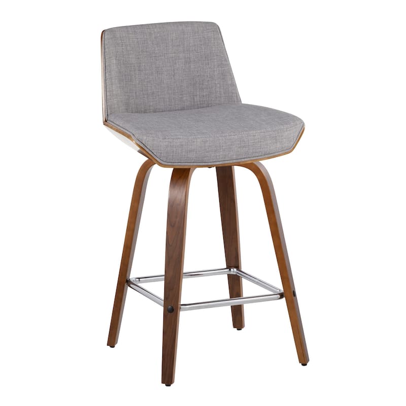 Carson Carrington Clemens 26" Fixed-Height Counter Stool with Bent Wood Legs & Square Footrest (Set of 2) - Light Grey Fabric/Walnut Wood/Chrome Metal