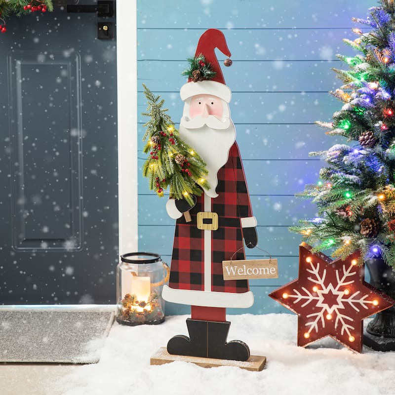 Glitzhome 36"H Lighted Wooden Christmas Snowman Or Santa Porch Decor