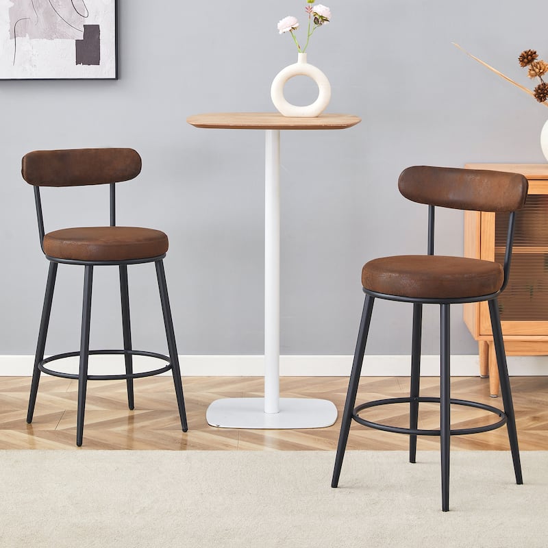 Counter Height Bar Stools Set of 2, Fabric Upholstered Bar Stools with Open Back, Kitchen Island Chairs with Footstool - Brown+Black
