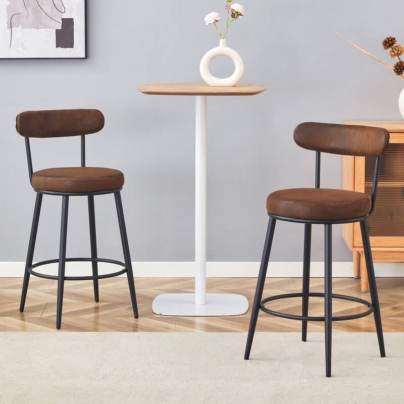 Fashionable and Comfortable - Two Sets of Ergonomic High Legged Bar Chairs, With Breathable Fabric Cushions .Pack two in one box - Brown