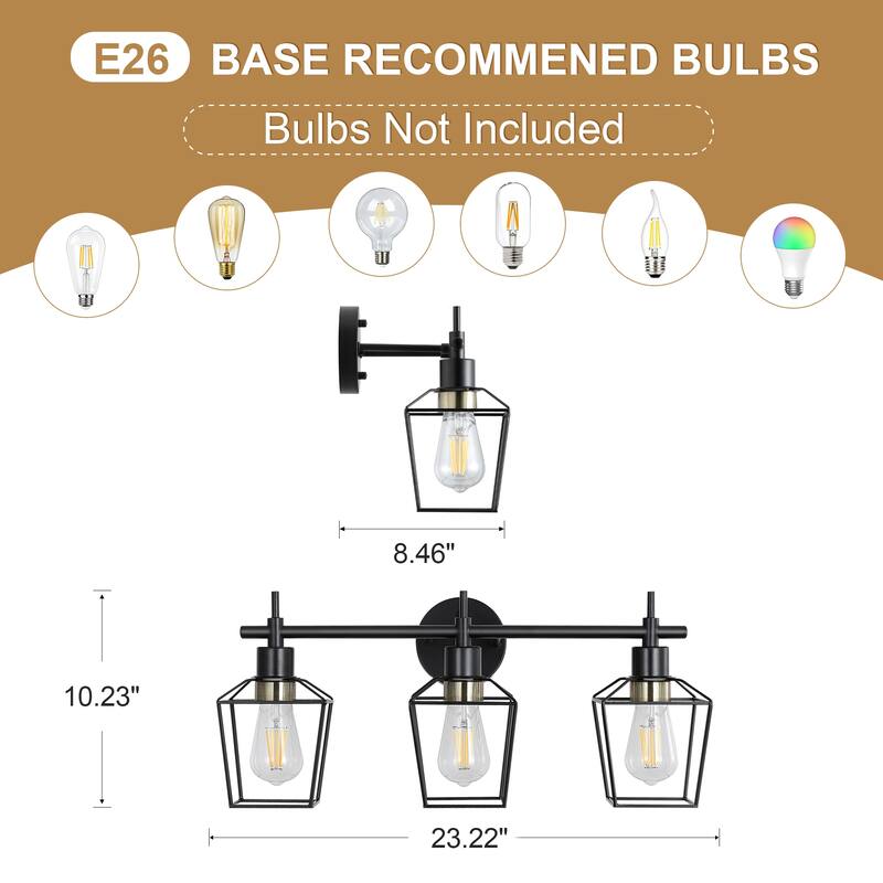 Vintage Matte Black Bathroom Vanity Light Farmhouse Wall Sconce with Cage