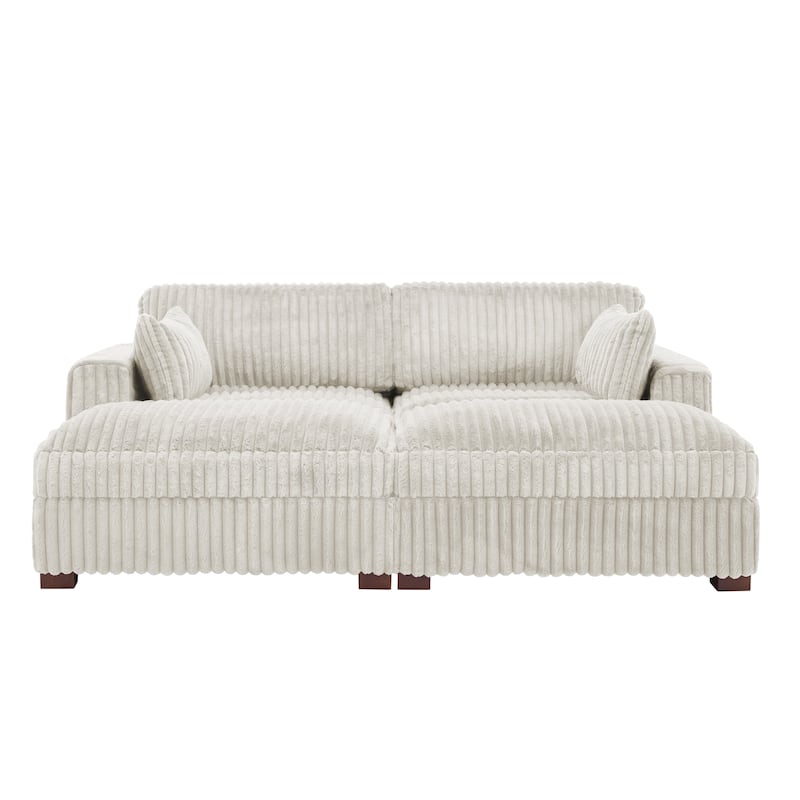 Modern Modular Flannel Fabric Upholstered Sectional Sofa with Square Arm