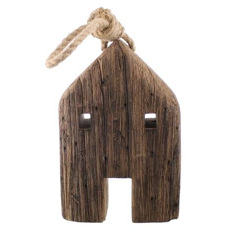 Wooden House Accent Decor with Rope Handle, Brown