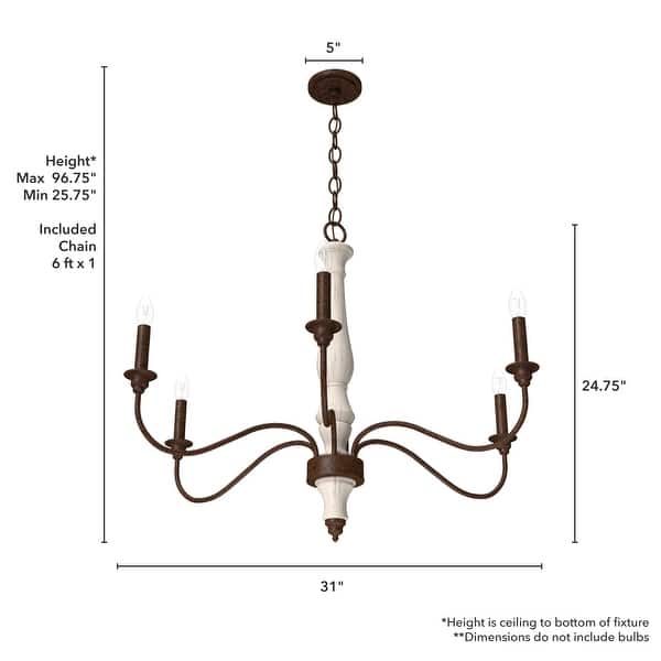 Hunter Teren 6 Light Distressed White Candlestick Chandelier Dining Room Light
