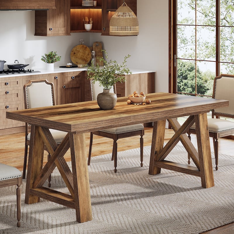 63 Inch Farmhouse Dining Table for Kitchen / Dining Room - 62.99" L x 31.5" W x 30.71" H - Rustic Brown