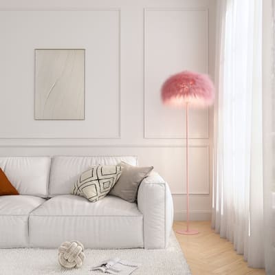 Acroma 63" Blush Pink Feather Floor Lamp with Dome Shade - 1-light