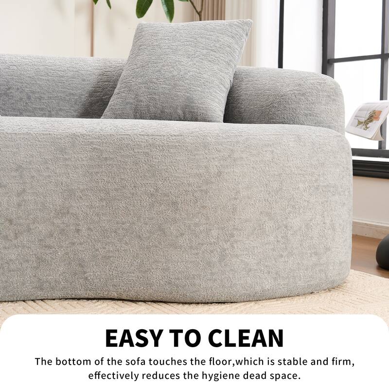 Full Compression Sponge Chenille Curved Sleeper Sofa Couch with 4 Pillows