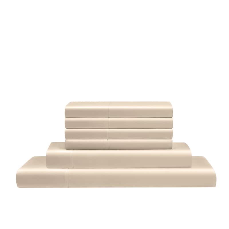 Modern Threads 6-Piece Satin Sheet Set with Deep Pocket Fitted Sheet, 4 Pillowcases, and Organizer