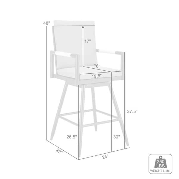 dimension image slide 1 of 3, Crown Outdoor Patio Swivel Bar Stool in Black Aluminum with Wood Accent and Dark Gray Cushions - 30" Bar Height