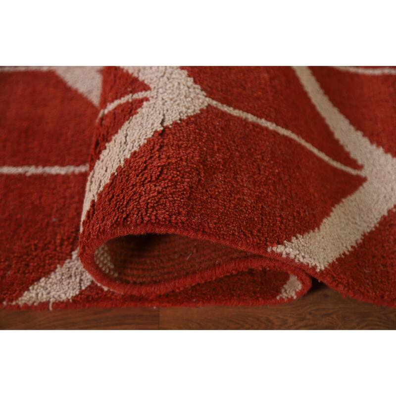 Hand Knotted Oriental 100% Wool Carpet Modern All-Over Red Gabbeh Area Rug - 7' 10'' X 5' 2''