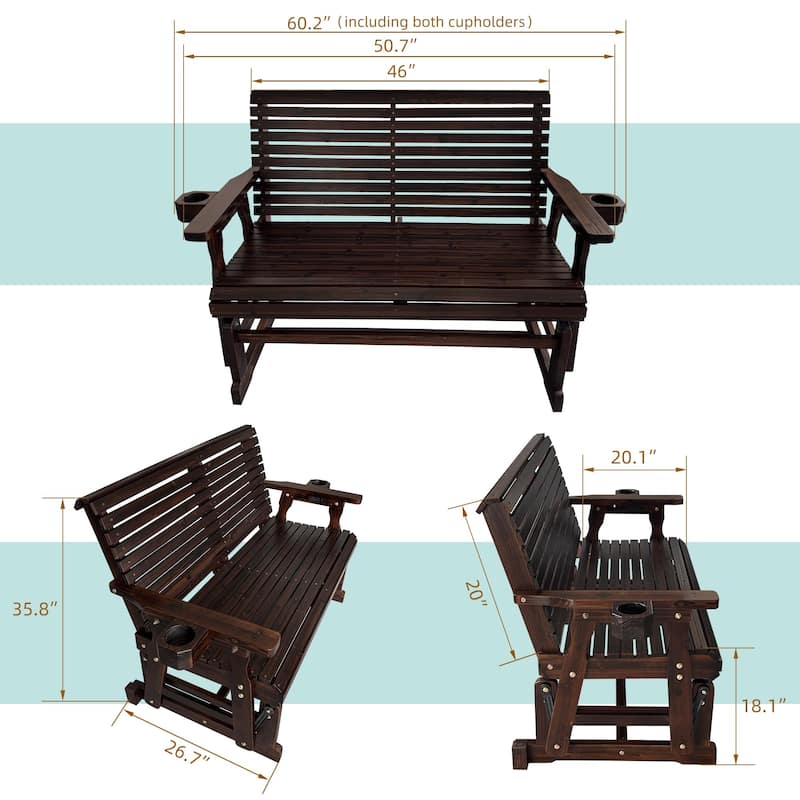 Patio Glider with Cup Holders, High Roll Back and Deep Contoured Seat