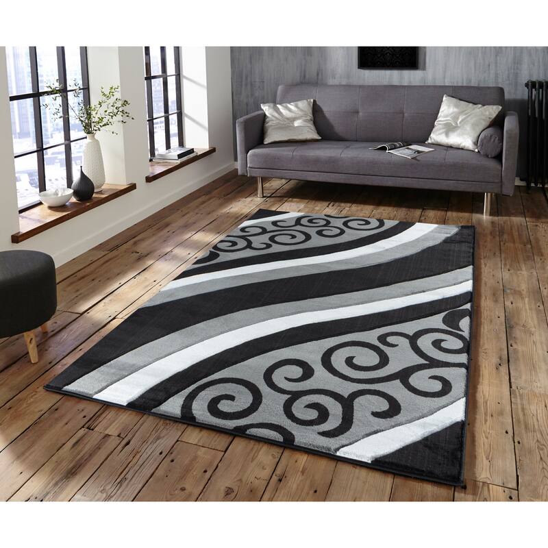 Glamour Grey/Black Polypropylene Area Rug - 8'1'' X 10'5''