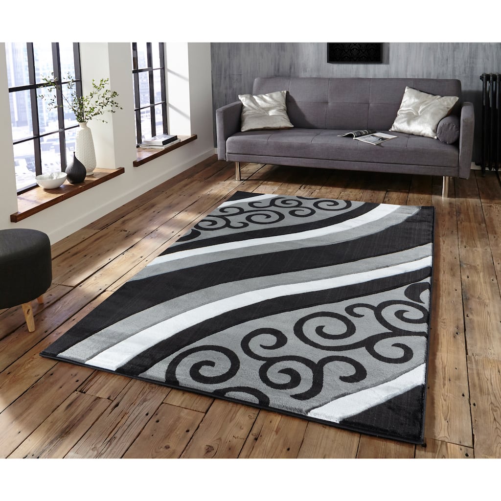 Glamour Grey/Black Polypropylene Area Rug