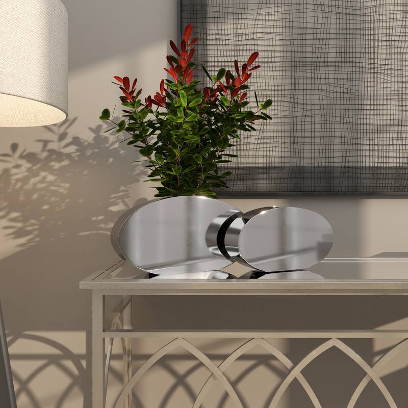 Silver Stainless Steel Metal Decorative Vase with a Sleek Mirror Finish (Set of 2)
