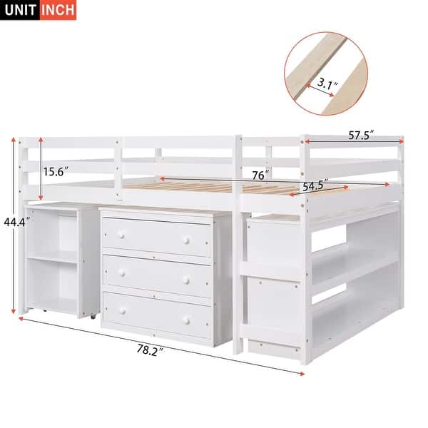 dimension image slide 3 of 10, Harper & Bright Designs Wood Twin Low Study Loft Bed