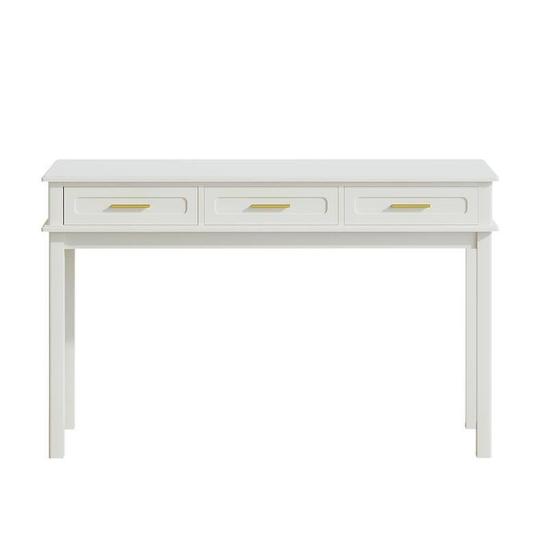 Cream White Vanity Desk with 3 Drawers, Modern Makeup Table or Writing Desk, Multipurpose Dressing Table, No Mirror Included