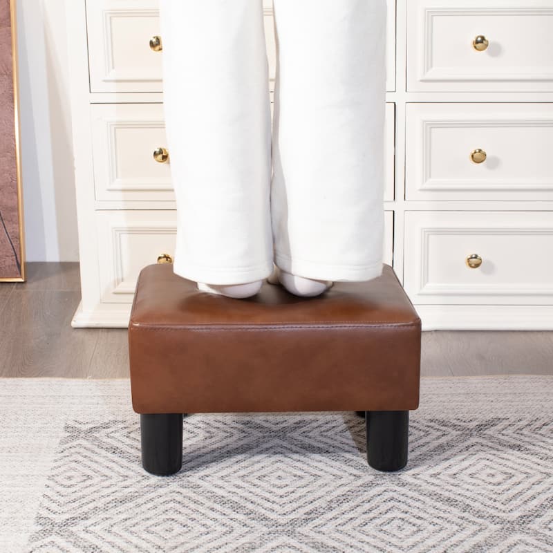 Adeco Small Rectangular Ottoman Modern PU Leather Footrest Stool Chair