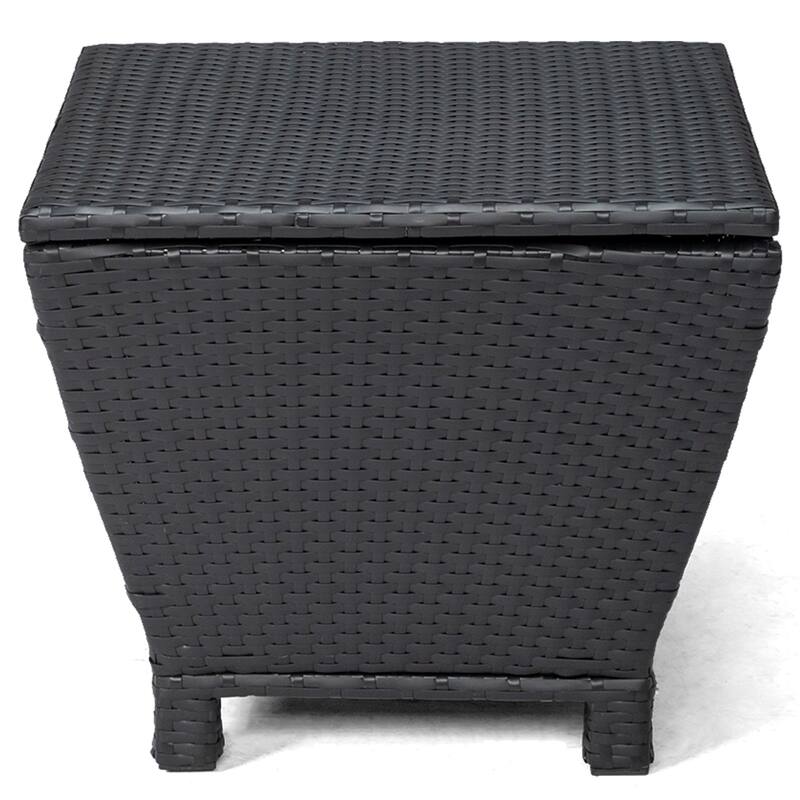Outdoor PE Wicker Side Table with Storage Steel Frame Patio Garden Balcony - 19.7 x 19.7 x 16.5