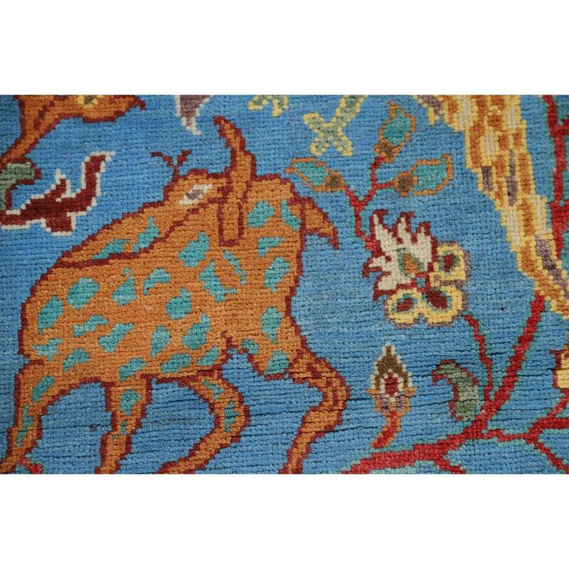 Hand Knotted Oriental 100% Wool Carpet Traditional Animal Pictorial Navy Blue & Blues Ziegler Area Rug - 3' 0'' X 2' 0''