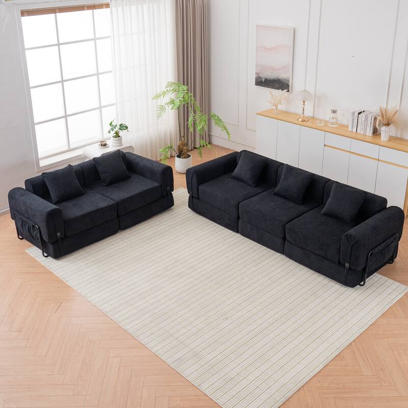 Folding Recliner Sofa 3-seater Straight Row Sectional Sofa Convertible Sleeper Sofa Bed, Fold Out Floor Couch Modular Sofa