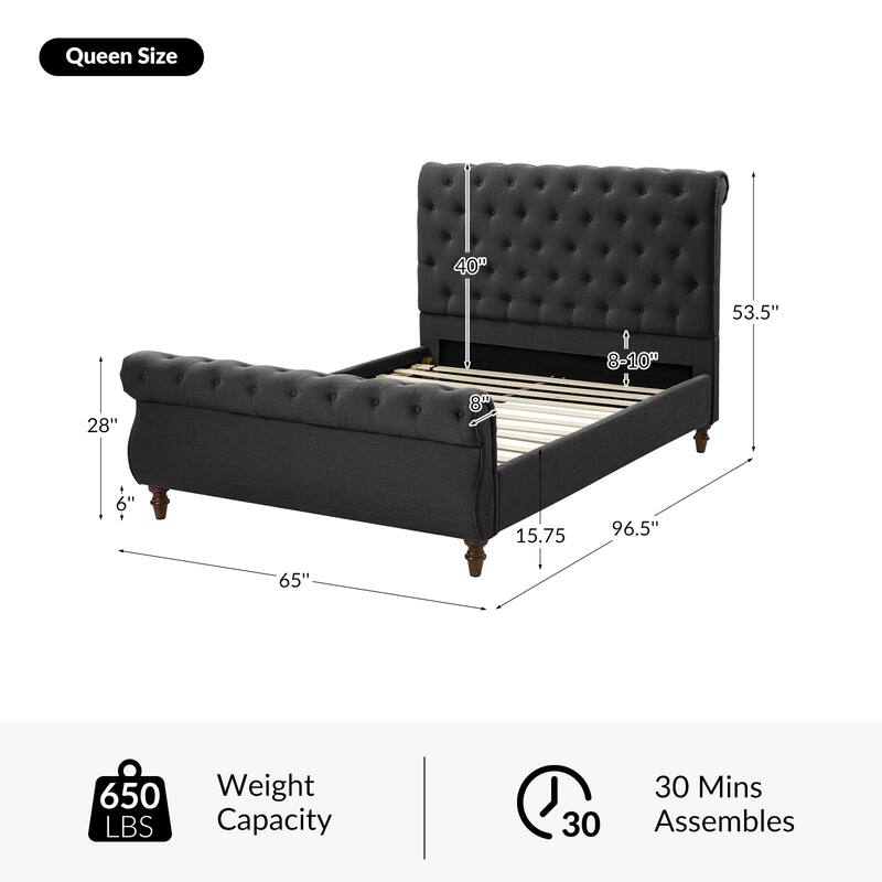 Fidelia Traditional Lighted Sleigh Platform Bed with UL Certificate by HULALA HOME