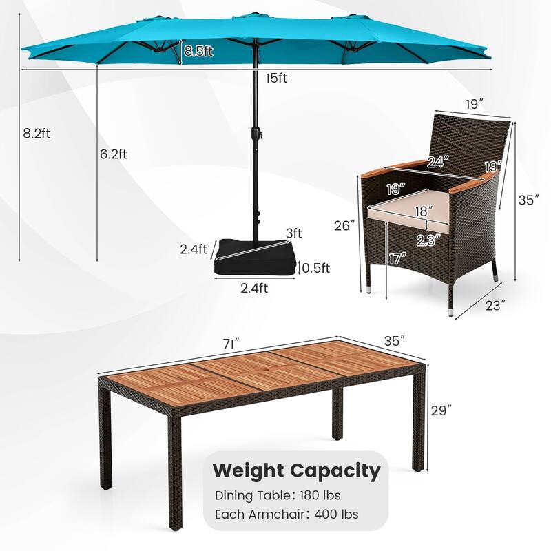 Gymax Set of 11 Patio Dining Set w/ 15ft Double-Sided Patio Umbrella