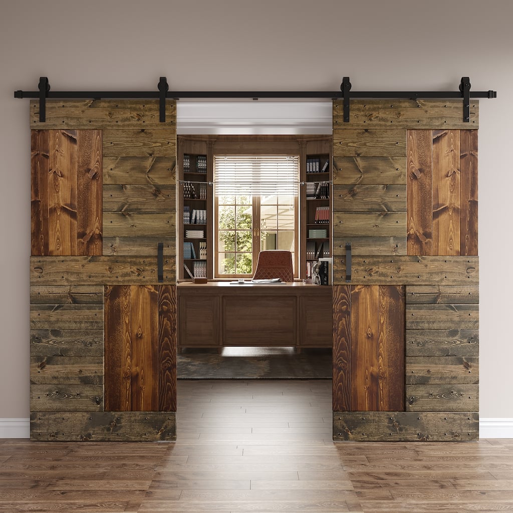 Coast Sequoia 48in./60in./72in./84in. x 84in. S Series Multi-Color Pine Wood Double Sliding Barn Door With Hardware Kit