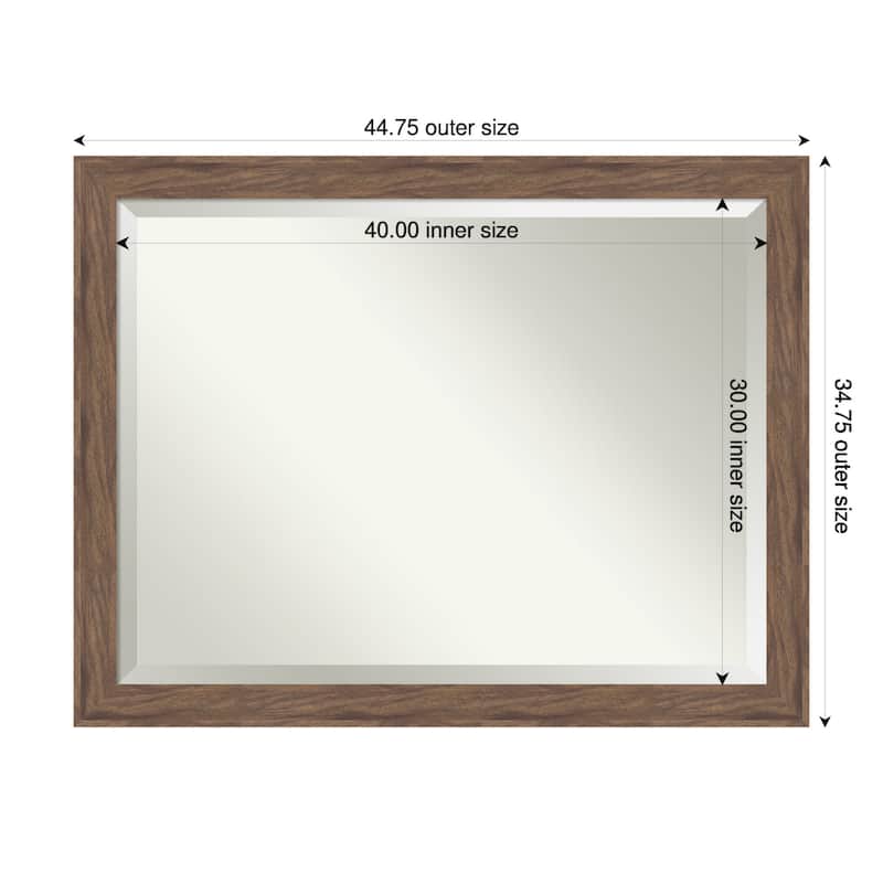 Pia Medium Brown Beveled Framed Bathroom Vanity Wall Mirror - Pia Medium Brown - 45 x 35 in