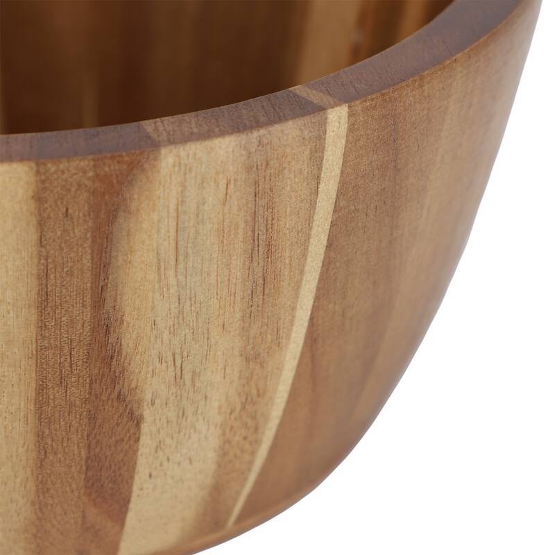 2 Piece 8.5 Inch Acacia Wood Serving Bowl Set For Salads, Snacks, and More