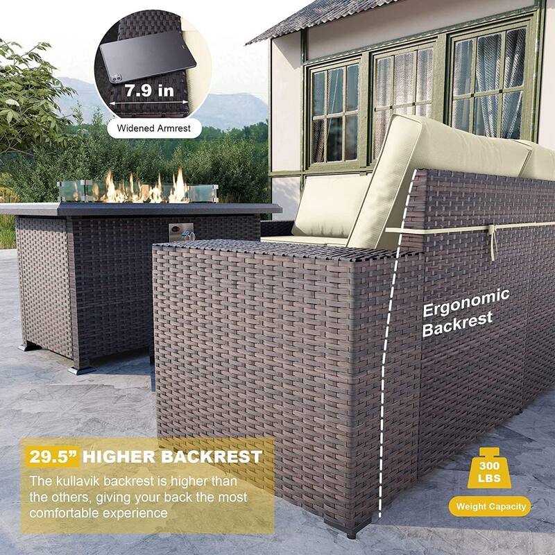 Delnavik 13 Pieces Outdoor Patio Furniture Set with Fire Pit Table w/ Wide Armrests