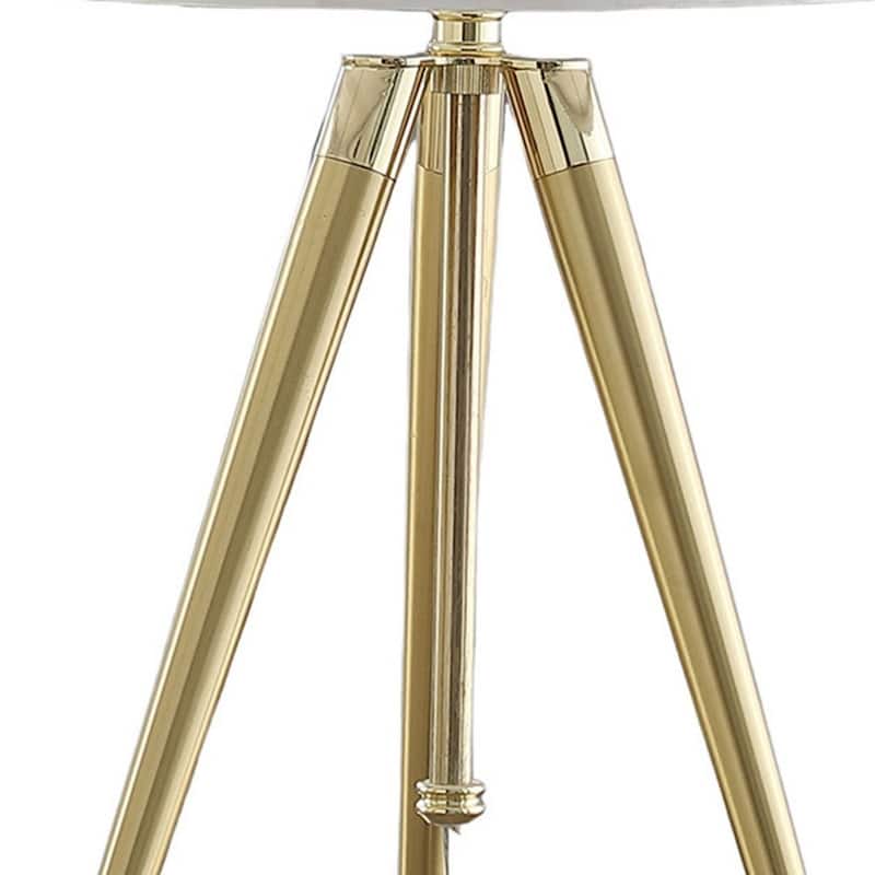 Gold Metal Tripod Table Lamp with White Linen Drum Shade and Adjustable Height - 14” x 14” x 39” (D x W x H)