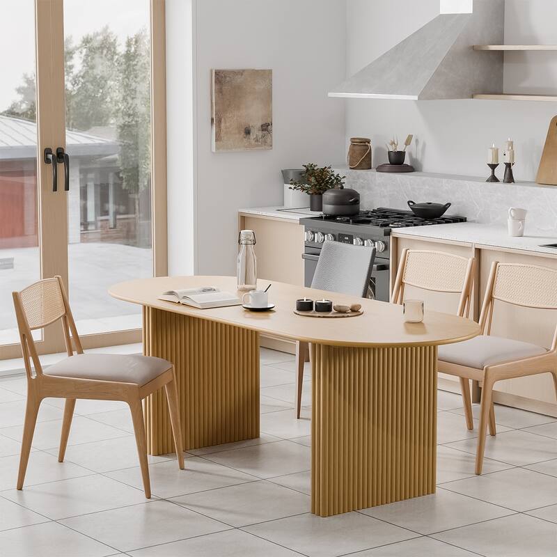 Dovelina Modern Oval Wooden Dining Table Sturdy Fluted Base for 8 People - 79"x33.5" - Oak