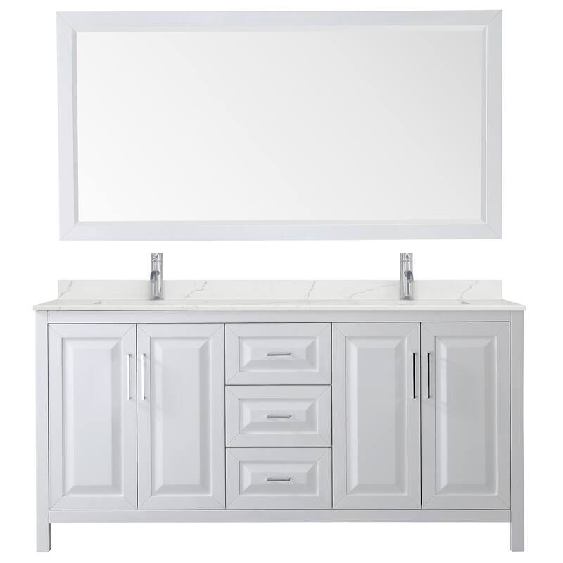 Daria 72-inch Double Vanity, Single Hole Quartz Top, 70-inch Mirror