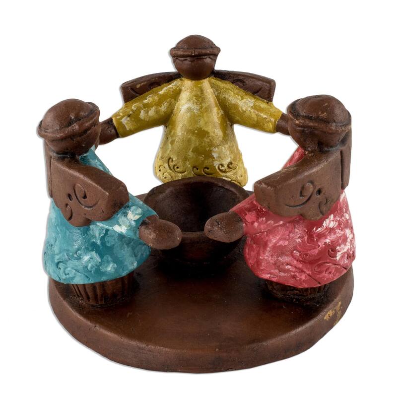 Novica Handmade Angel Ceremony Ceramic Tealight Candleholder