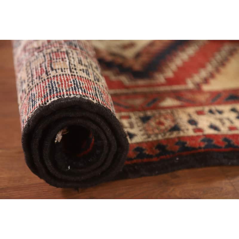 Ardebil Persian Vintage Runner Rug Hand-knotted Wool Carpet - 3'7"x 10'3"