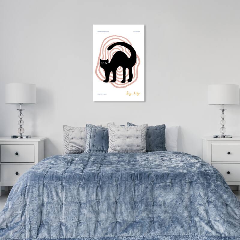 Wynwood Studio Canvas Animals Cat Purr Vibes Black and Light Pink Modern & Contemporary Wall Art Canvas Print - 24 x 36