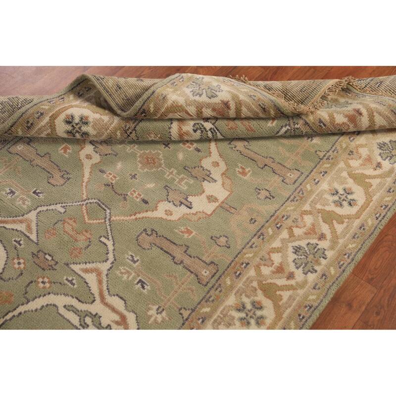 Light Green Oushak Oriental Rug Hand-Knotted Wool Carpet - 4'2"x 5'11"