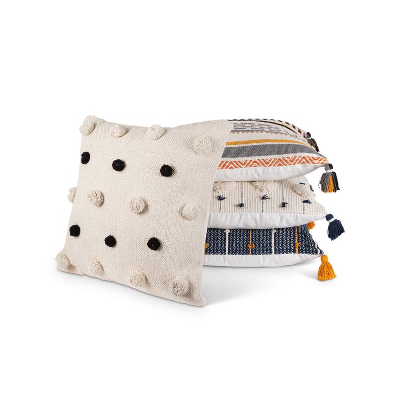 18 in W Ivory, Black, & Gold Woven Square Throw Pillow