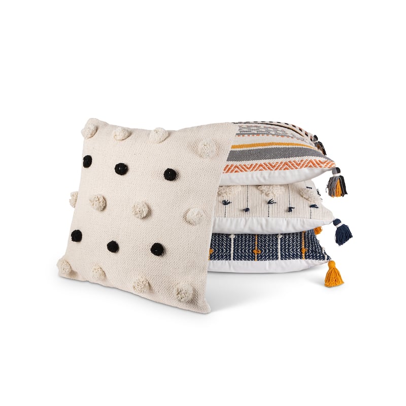 18 in W Navy, Gold, and White Cotton Woven Square Throw Pillow