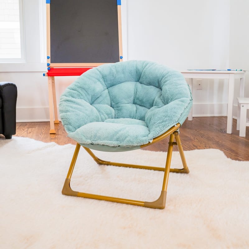 Kids Folding Synthetic Fur Saucer Chair for Playroom or Bedroom - 12.25"D x 22.75"W x 22"H