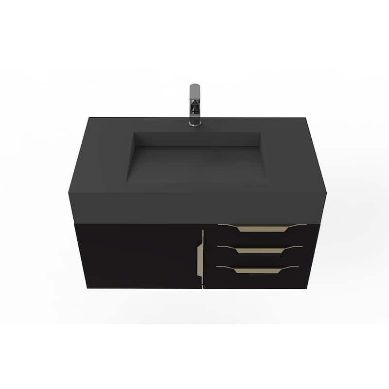Nile 36" Wall Mounted Bathroom Vanity Set w/ Black Top