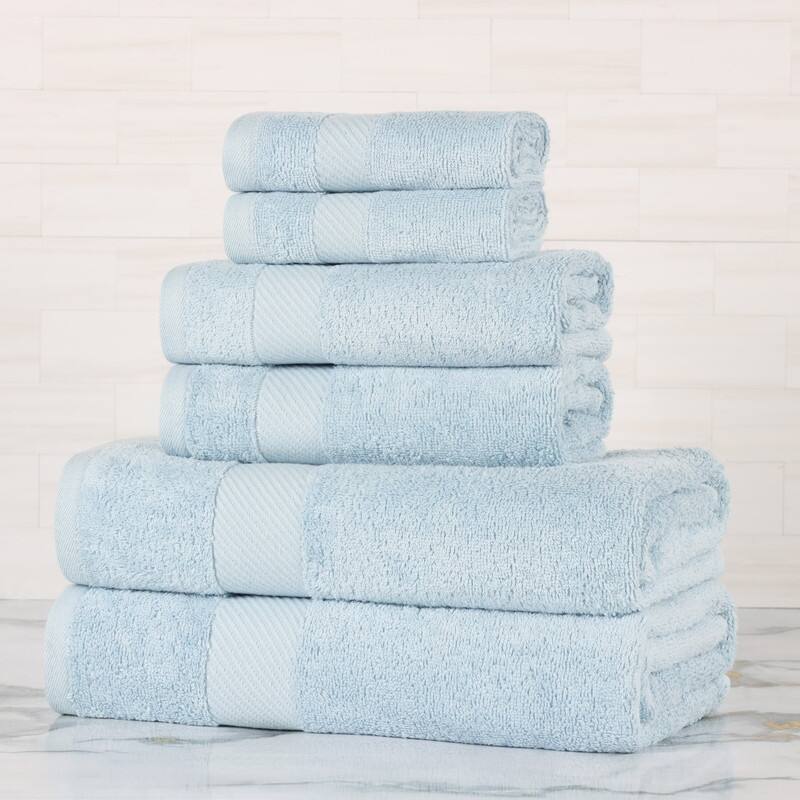Superior Luxury Solid Highly Absorbent Egyptian Cotton 6 Piece Bath, Face, and Hand Towel Set