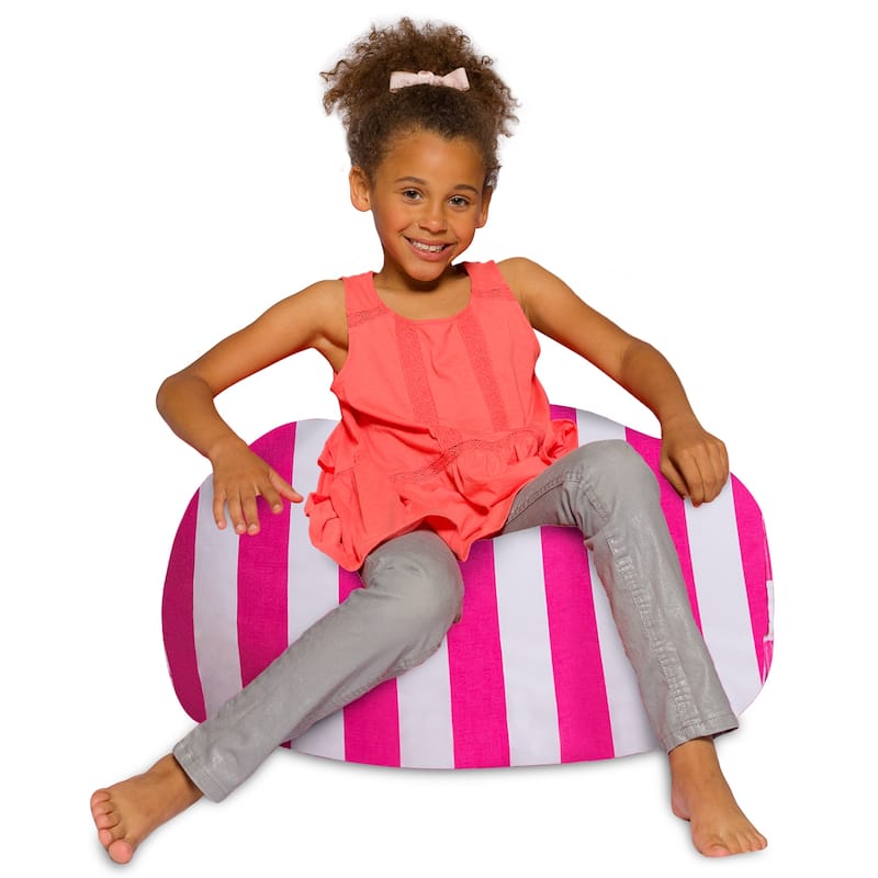 Kids Bean Bag Chair, Big Comfy Chair - Machine Washable Cover - 27 Inch Medium - Canvas Stripes Pink and White