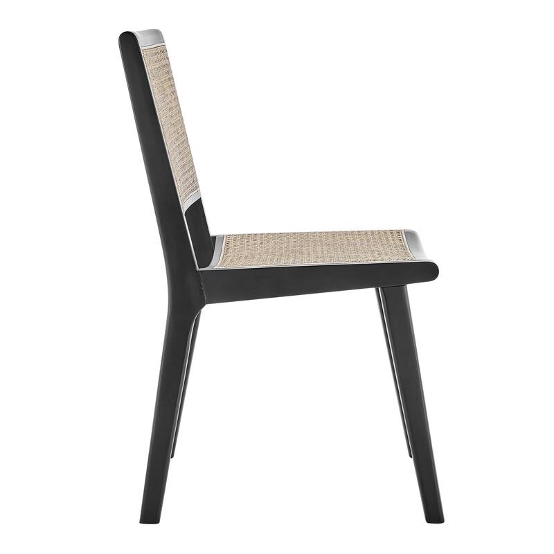 HomeRoots Natural and Black Solid Wood and Cane Partially Open Back Dining Side Chair - 18.00 in. x 35.00 in. x 23.50 in.
