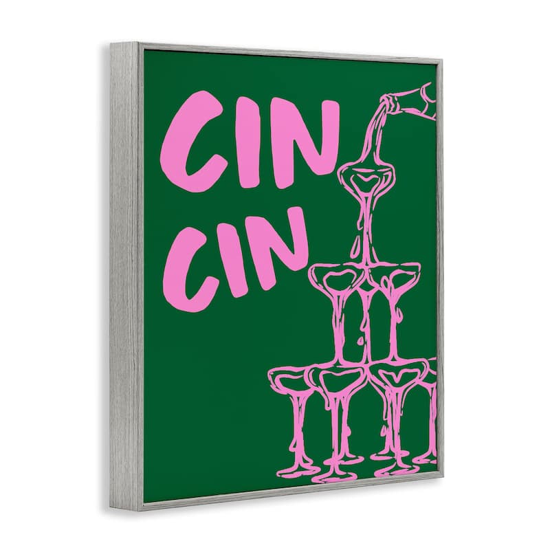 Stupell Green & Pink Cin Cin Framed Giclee Art Design By House of Lulu