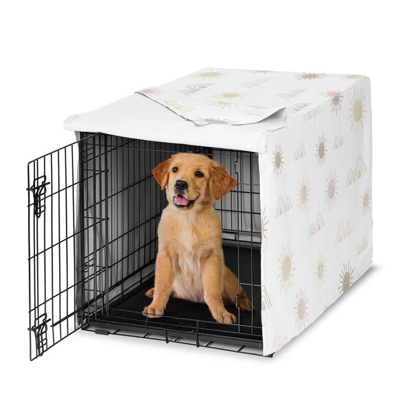 Sweet Jojo Designs Blush Pink Mauve Boho Desert Sun Dog Crate Kennel Cover 36in. Taupe Bohemian Watercolor Mountains Southwest