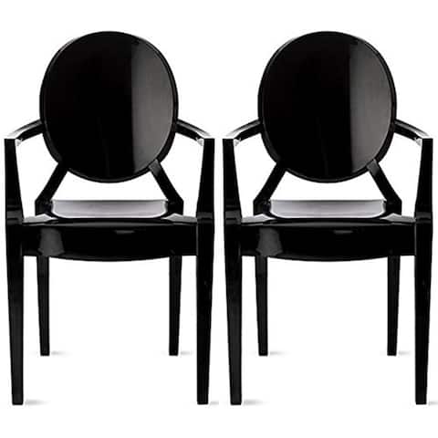 Set of 2 Modern Designer Stacking Plastic Chair Armchair With Arm Mirror Crystal Dining For Kitchen Bedroom Desk Office